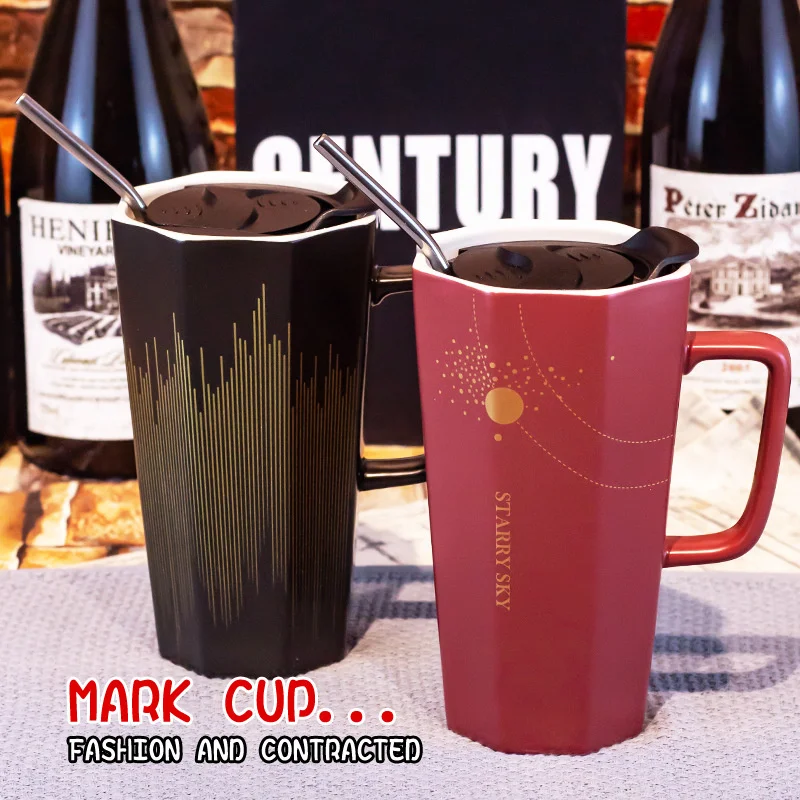 

Керамическая кофейная кружка большой емкости, чашка с крышкой и ложкой, креативные чашки для дома и офиса, стеклянные кружки, подарок на ден...