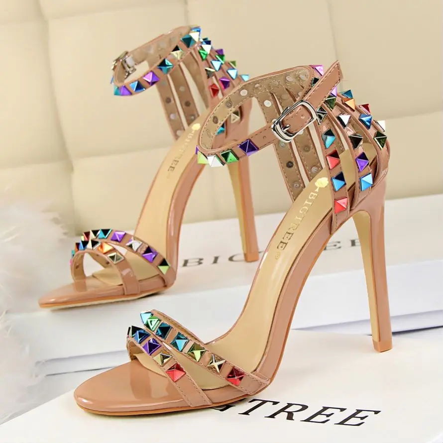 

Lady Sandles Stiletto Gladiator Pumps 2022 Women Stripper Summer Fetish Platform Shoes 11cm High Heels Rivets Studded Sandals