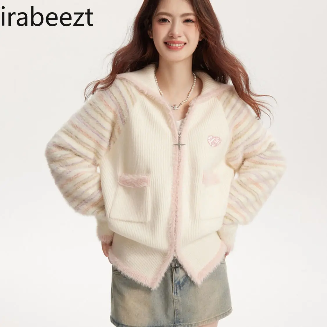 Модный дизайн синие и белые полоски вязаное платье на молнии женское милое