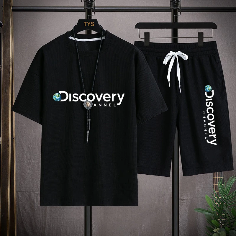 Men's T-shirt Set Sportswear 2 Pieces Man Short Sleeve Tshirt Shorts Casual Tracksuit Men Clothing Streetwear Summer Sports Suit