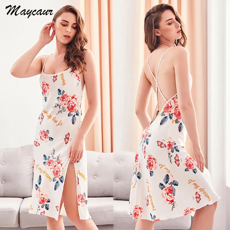 

Beautiful Korean Version Ultrathin Ice Silk Sexy Pajamas Home Furnishing Female Camisole Printing Robe Bathrobe Soft Comfortable