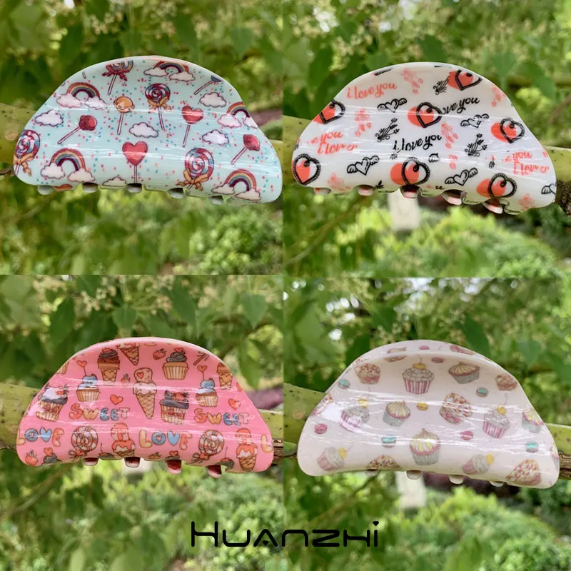 Printed Hair Clips For Women Korean Headwear Huanzhi 2023 New Hairpin