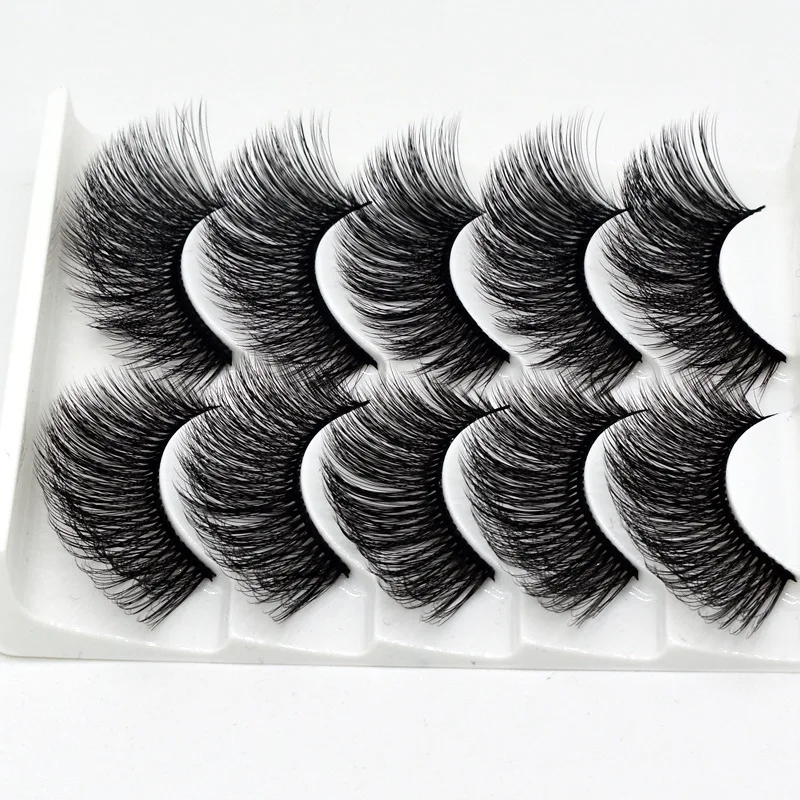 

5 Pairs 3D Silk Strip Eyelashes Volume False lash Natural Long Black Handmade Clear Band Eye Lashes Set