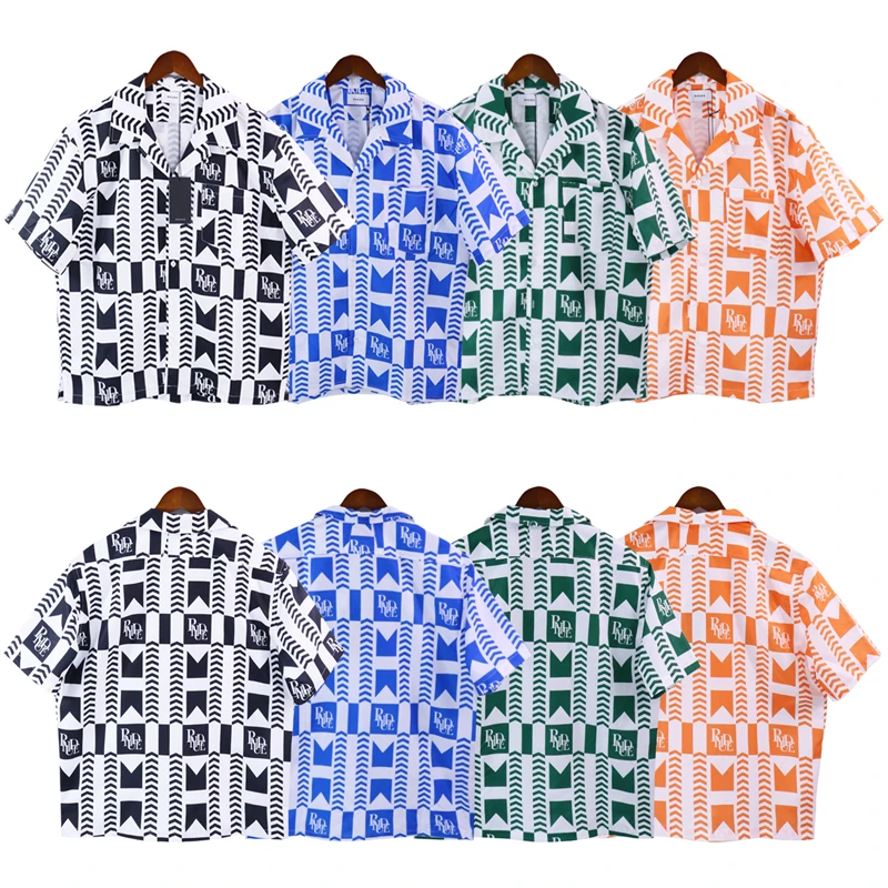 

2023ss Checkered Full Print Rhude Shirt Men Women Best Quality Hawaiian Shirts Tee Gym