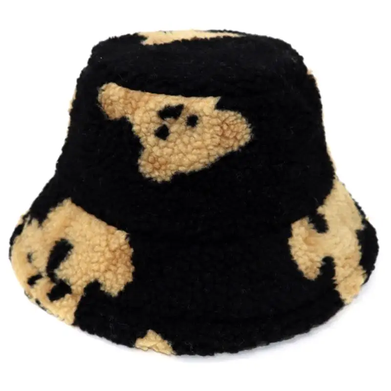 Fashion Thick Warm Winter Spring Bucket Hats For Lady Men Women Fuzzy Bear Thermal Adjustable Winter Hat Leopard Fishing Hat