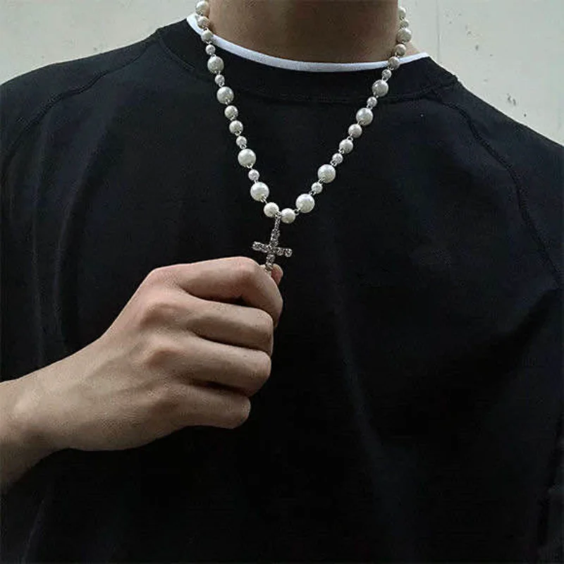 

European and American Fashion New Pearl Cross Necklace Couple Wholesale Women and Jewelry Banquets Wedding Couple Gifts