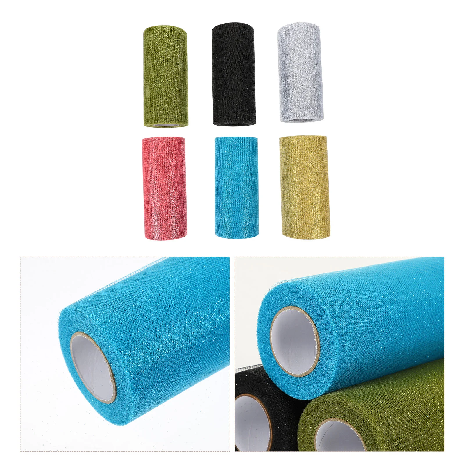 

6 Rolls Glitter Tulle Rolls Children Dress Tulle Decors Multipurpose Tulle Fabrics for Gift Wedding Skirt