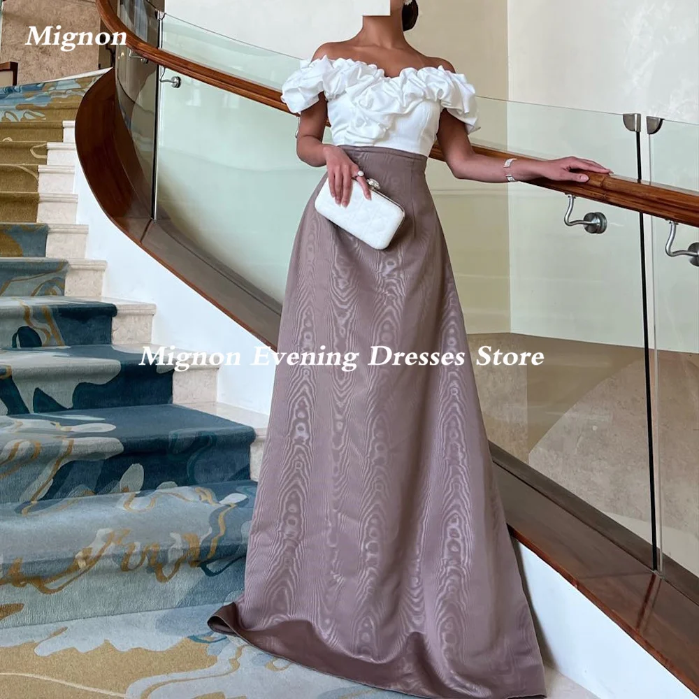 

Mignon Satin A-line Off-the-shoulder Arab Ruffle Prom Gown Floor Length Saudi Evening Formal Elegant Party Dress for Women 2023
