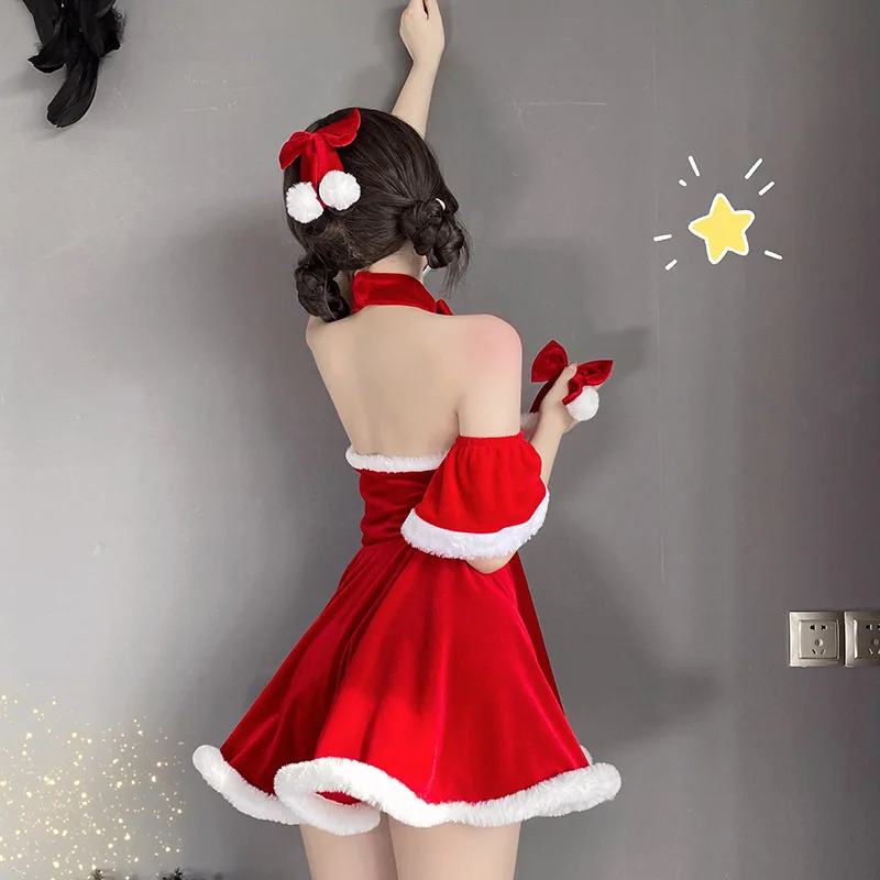 

Красный Рождественский сексуальный костюм для косплея, женское бархатное платье Санта-Клауса, женское белье, форма кролика для девушек, мил...