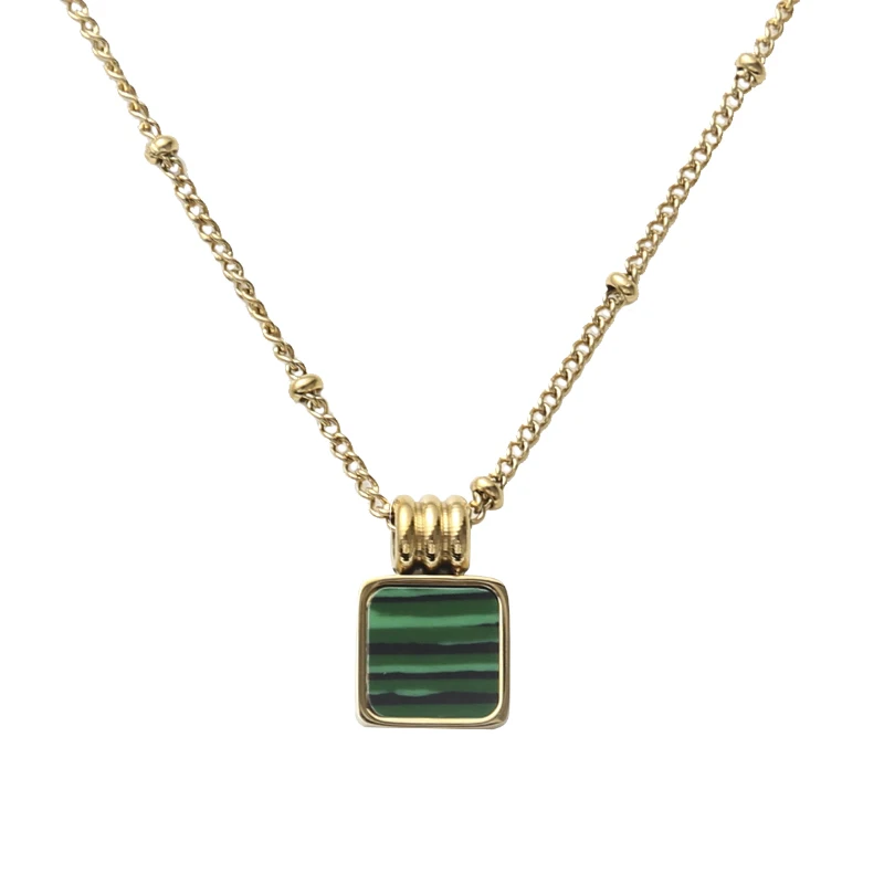 

Gothic Jade Square Malachite Pendant Stainless Steel Women's Necklace Vacuum Plating 18K Gold Jewelry