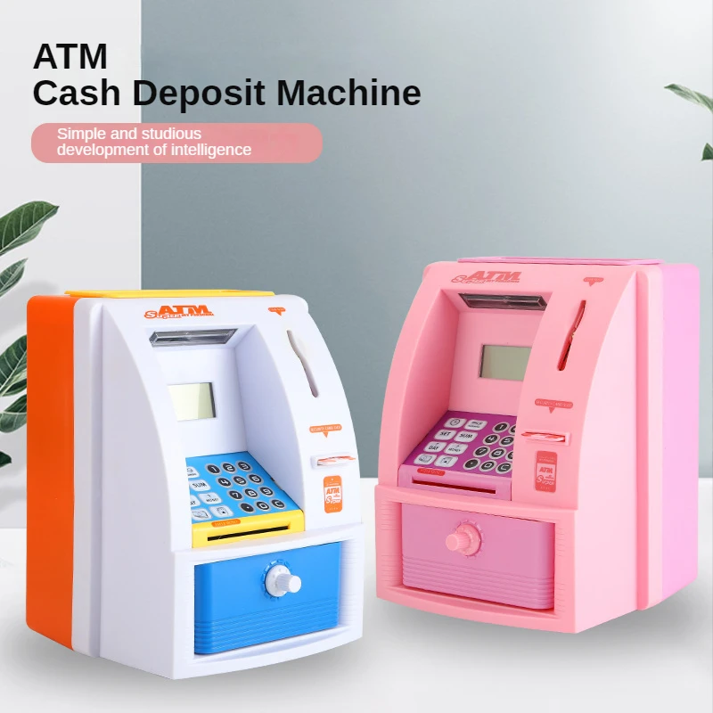 

ATM Automatic Deposit Machine Password ATM Simulation Children's Supermarket Cash Register Toy Piggy Bank for Kids play money