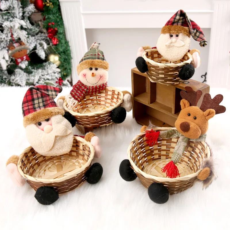 

Christmas Decorative Candy Basket Elk Snowman Santa Claus Children's Sugar Fruit Basket Gift Storage Seasonal Candy Ornaments