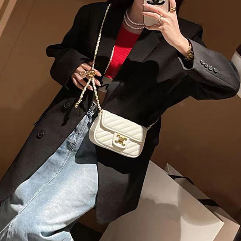 Women Soft PU Leather Crossbody Bags Embroidery Thread Flap Bag Luxury Branded Trending Chain Shoulder Handbags Purse 2023