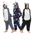 Детские пижамы для девочек и мальчиков, одежда для сна, детский комбинезон, Ночная одежда с животными, мультяшный волк, фланелевая детская пижама с единорогом для 6, 8, 10 лет