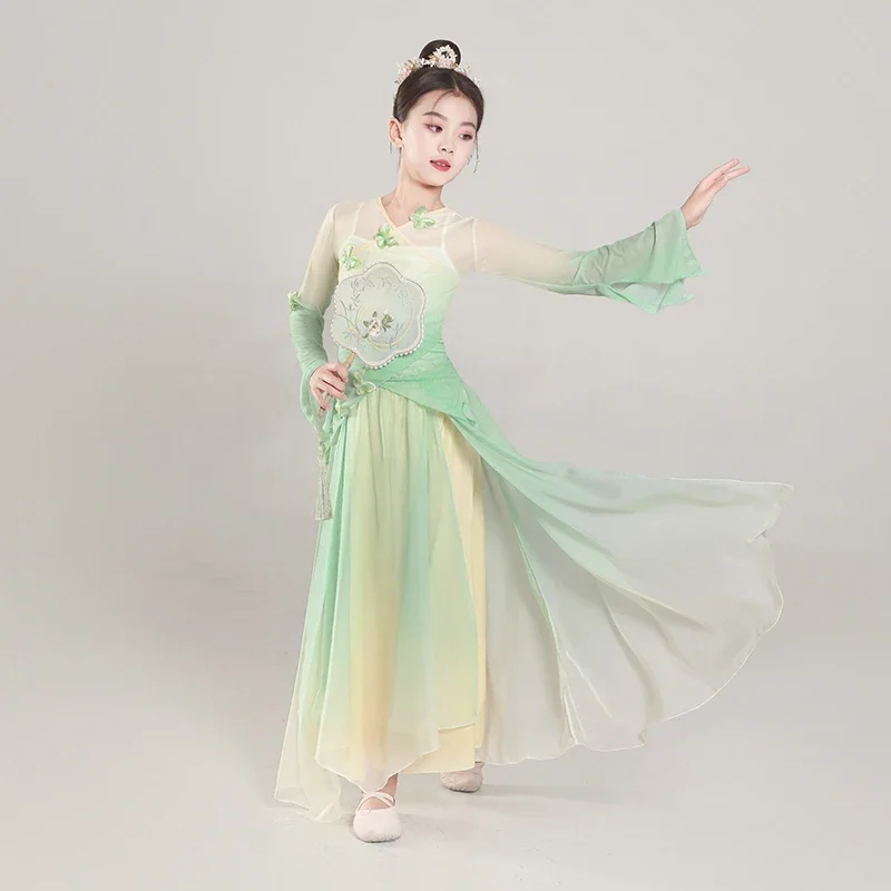 Детское китайское классическое танцевальное платье Hanfu тренировочное с объемной