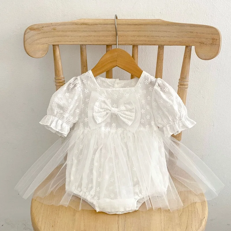 

INS Princess Baby Dress Romper 0-2Years Newborn Girl Short Sleeve Bow Skirted Floral One-Pieces Birthday Party Clothes Summer