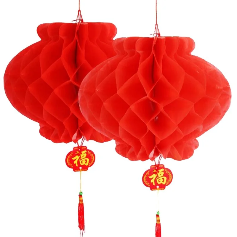 

12-30cm Chinese Lanterns Foldable Waterproof Luck Red Paper Lanterns Chinese New Year Spring Festival Party Home Decoration