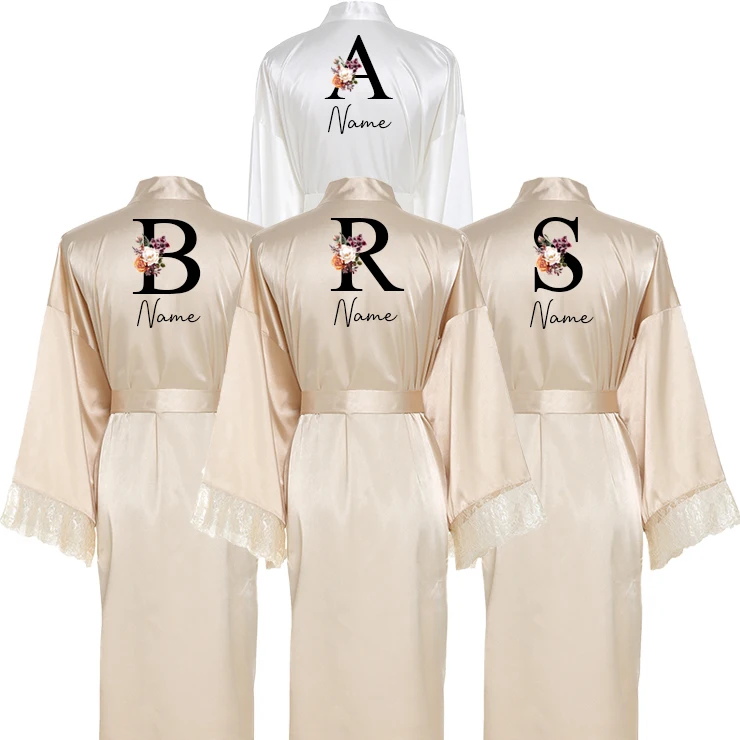 Satin Silk Bride Robe 2022 Personalised Names Custom Robe Long Robes Wedding Gift Bridesmaid Bride Dressing Gown Bridal Robes