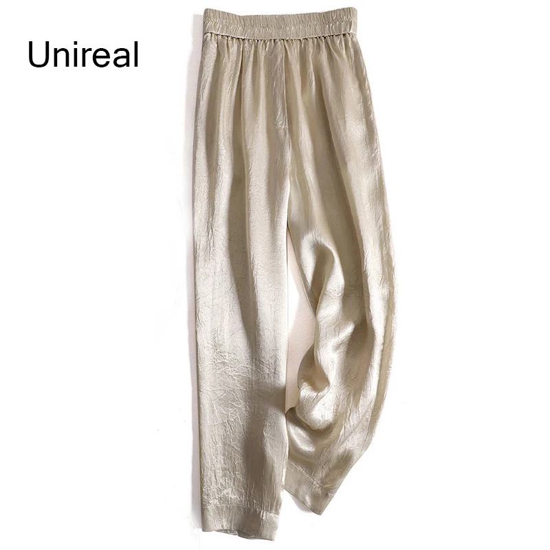 

Женские прямые брюки Unireal, черные эластичные повседневные укороченные атласные брюки с высокой талией, лето-осень 2022