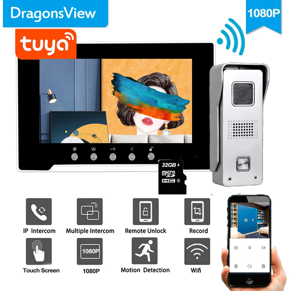 Видеодомофон Dragonsview 1080P с поддержкой Wi-Fi и сенсорным экраном |