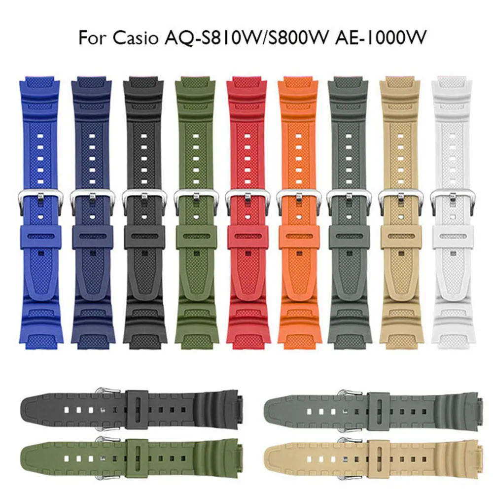 

18mm Rubber Watch Strap for Casio AQ-S810W/S800W AE-1000W SGW-400H/300H/500H W-735H Silicone Metal Buckle Wrist Band Bracelet