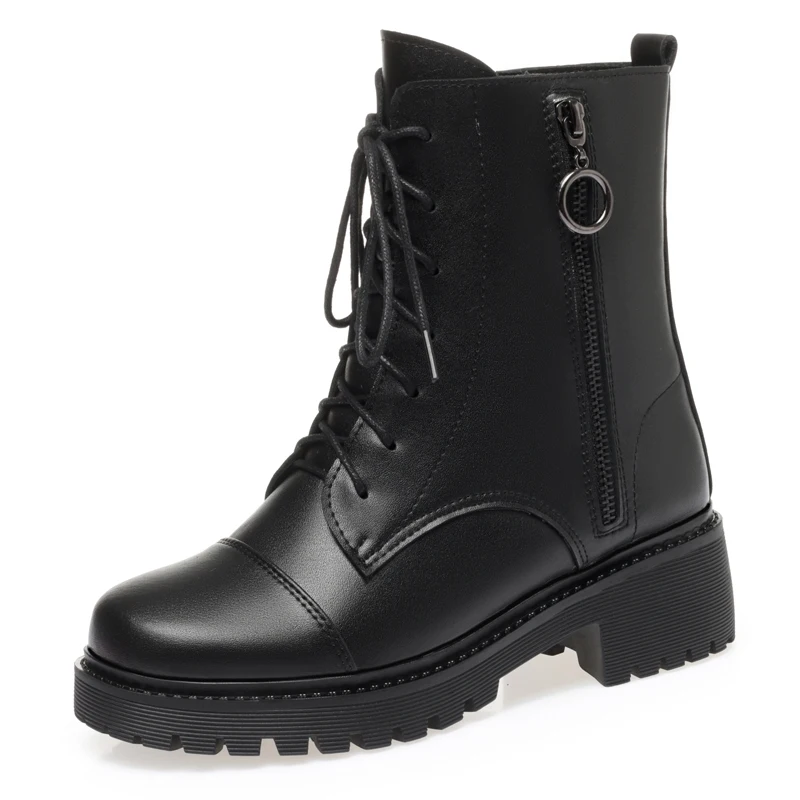 DIMANYU Winter Short Boots Women Large Size Wool Warm Women Motorcycle Boots British Style Genuine Leather Women Snow Boots