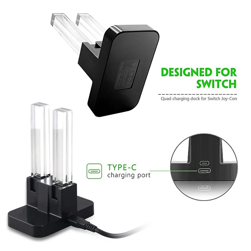 4 In1 For NS Nintend Switch Joy-Con &amp Pro Controller with Dual LED Light Indicator Gamepad Charging Dock Stand Station Charger |