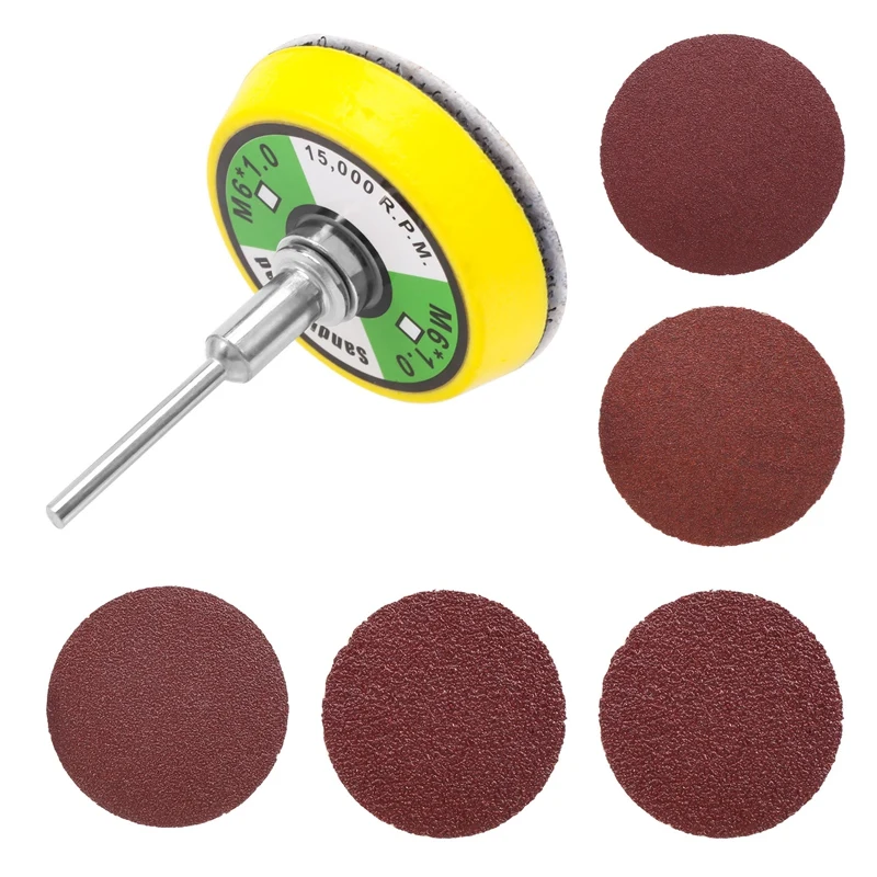 

ABHG 50 Pcs 2 Inch Sanding Disc 60-180 Grit Hook And Loop For Sander Machine With 1 Pc 2 Inch Drill Shank Backing Pad