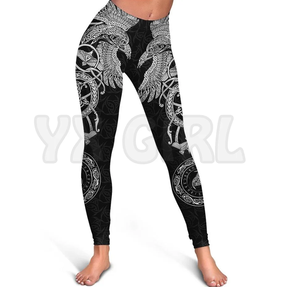 YX GIRL Women's For Girl Viking Tattoo  3D Printed Leggings Sexy Elastic Female Skinny Leggings Gothic Yoga Leggings