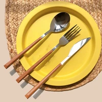 home spoon fork knife set %ec%a3%bc%eb%b0%a9%ec%9a%a9%ed%92%88 stainless steel wooden western food tableware kitchen bar tableware vajilla completa de platos