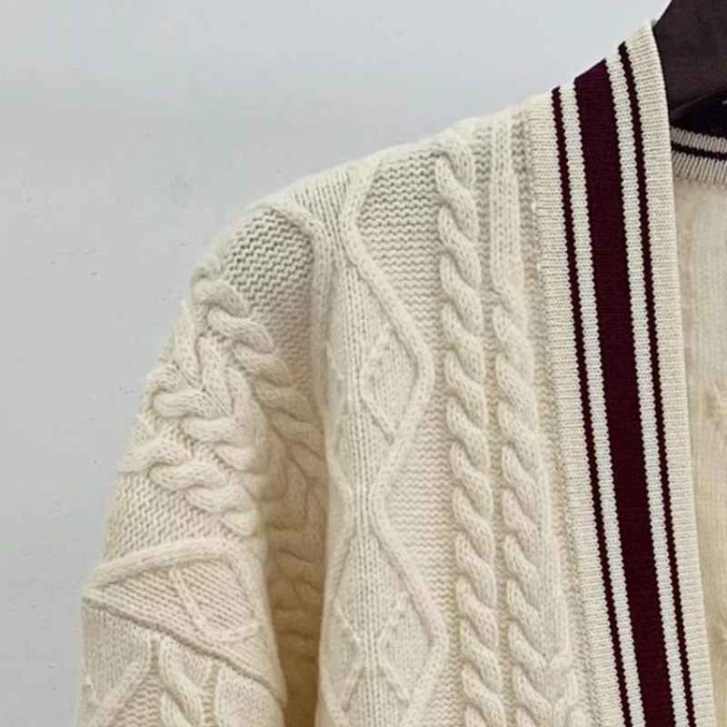 

Women's Stripes Trimmed Straight Knit Cardigan Sweater 2022 new Simple Long Sleeve fashion Ladies loose Knitted coat