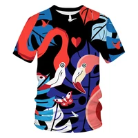 abstract animal pattern 3d printing casual trend t shirt men short sleeved o neck tees flamingo high definition pattern clothes
