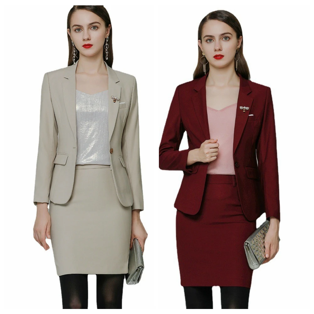 Korean High Quality Autumn Formal Blazer Women Business with Sets Work Wear Office Suits Female Uniform  Skirt Jacket