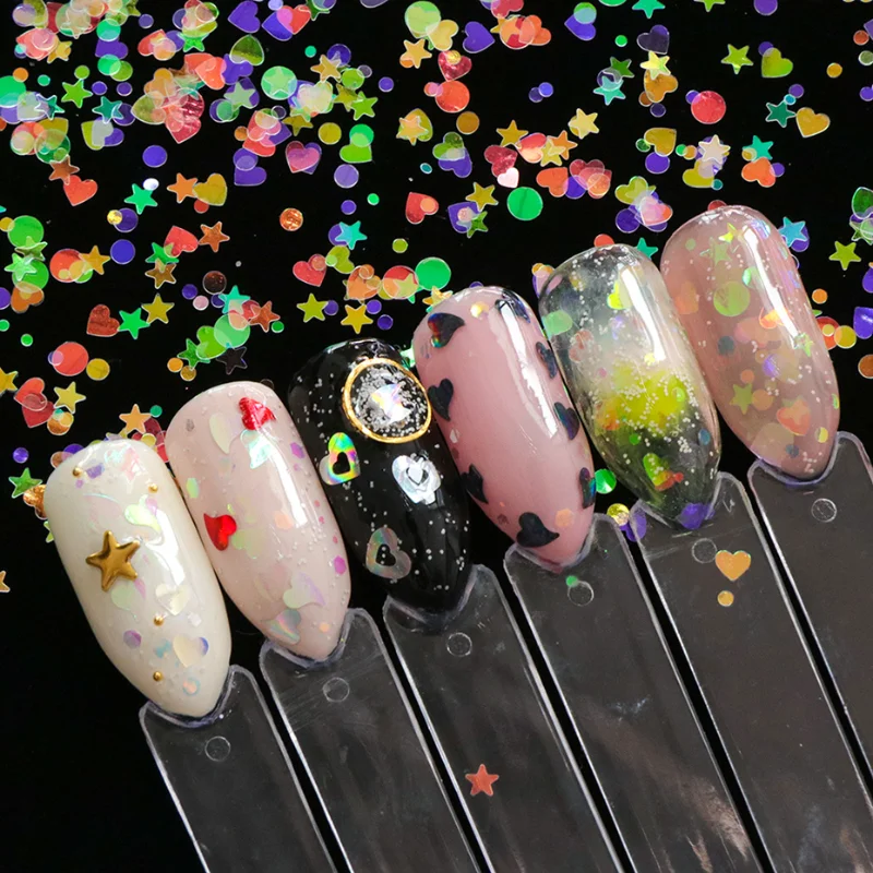 

1pack New Holographic Nail Glitter Star Round Heart Flake Mirror Sequins Gradient Mermaid Ultra Thin Slice Decoration