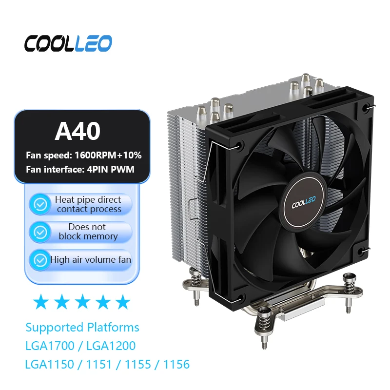 Кулер для процессора COOLLEO A40 4 тепловых трубки высота 148 мм радиатор воздушного