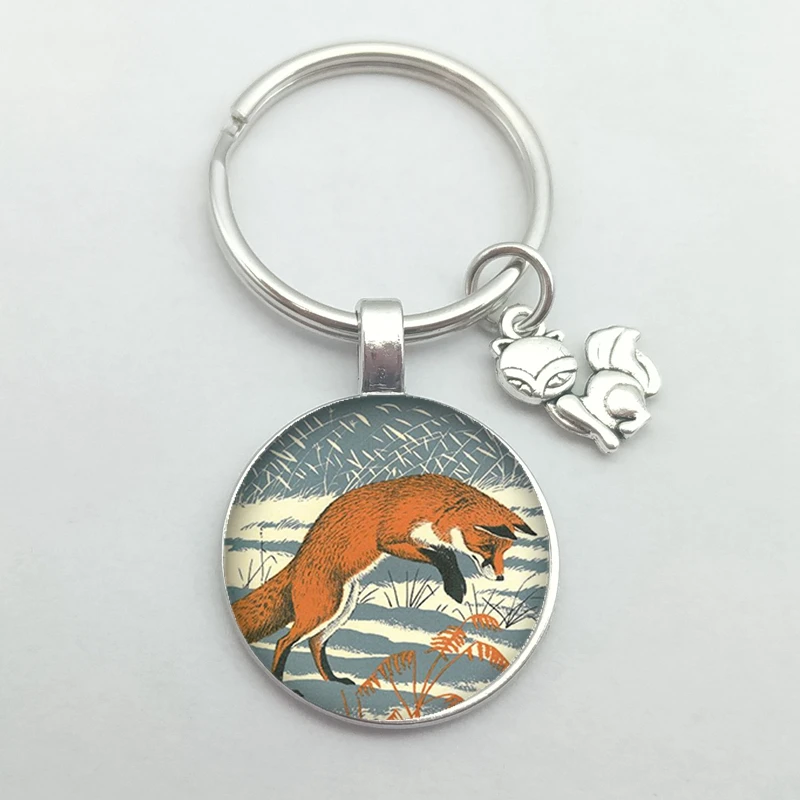 Милый изображение лисы стеклянный выпуклый брелок с милым животным кулон для