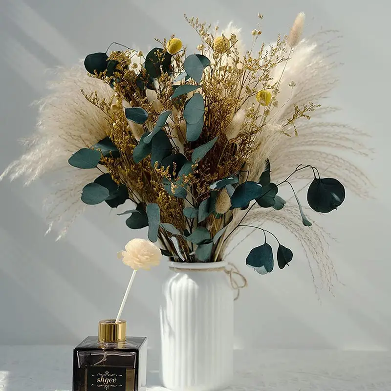 

45nm Natural Dried Flower Bouquet Small Reed Dried Flower Bunch Set,Bouquet For Wedding Home Office Decor