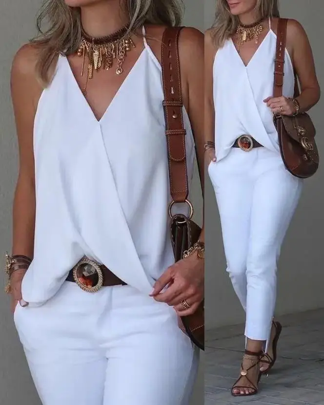 

Women's Camisole Halter Vest 2023 Summer Women's Personality Street Sleeveless Wrap White Simple Daily Office Tank Tops