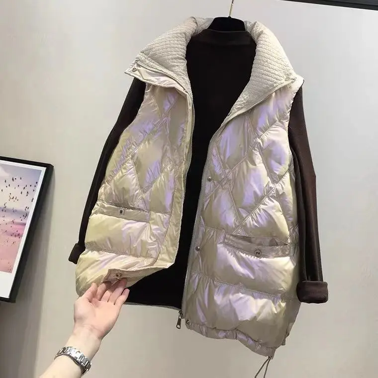

High Quality Thick Cotton Padded Vest Coat Women's Autumn Winter Loose Lightweight Solid Sleeveless Jacket Zipper Wasitcoat N11