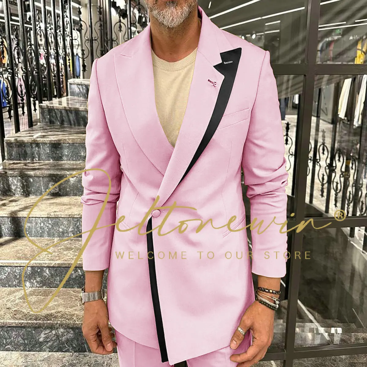 Мужской роскошный деловой костюм с двойным воротником элегантный облегающий