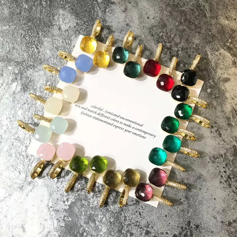 

Women Fashion Multicolor Faceted Crystal Candy Square Earrings Silver Rose Gold Color Zirconia Stones Water Drop Earring