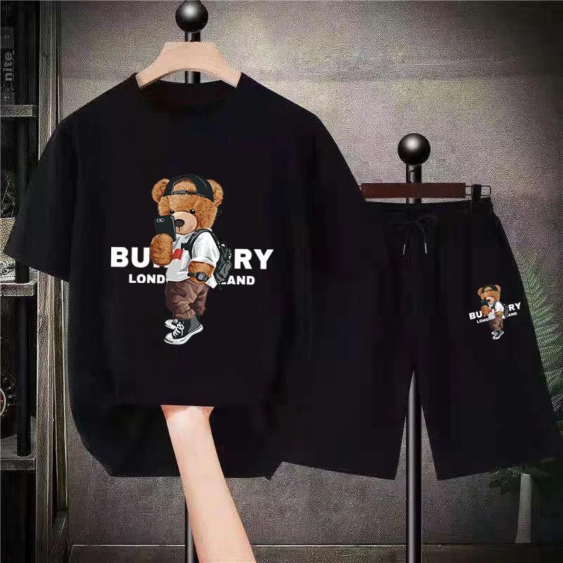Men‘s Korean Bear T-Shirts Shorts Sets Mens Tees Suits Luxury Sports 2 Piece Outfit Fashion Streetwear Summer Quality Tracksuit