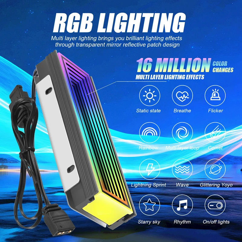 5 В ARGB Sync Компьютер 2280 SSD M2 Радиатор ПК RGB M.2 Nvme Охлаждающий радиатор Твердотельный