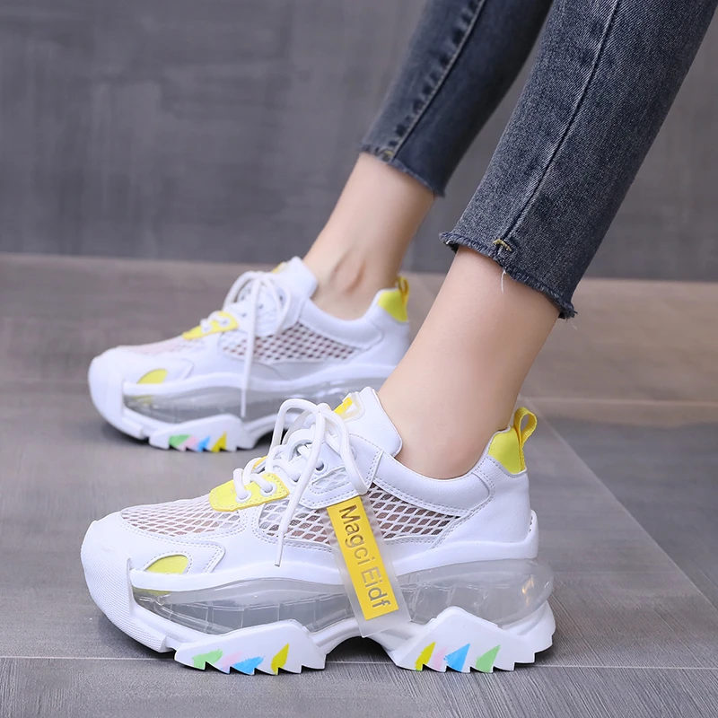 

High Quality Women Shoes 2022 Summer Breathable Air Mesh Women's Chunky Sneakers Transparent Sole Female Casual Shoes