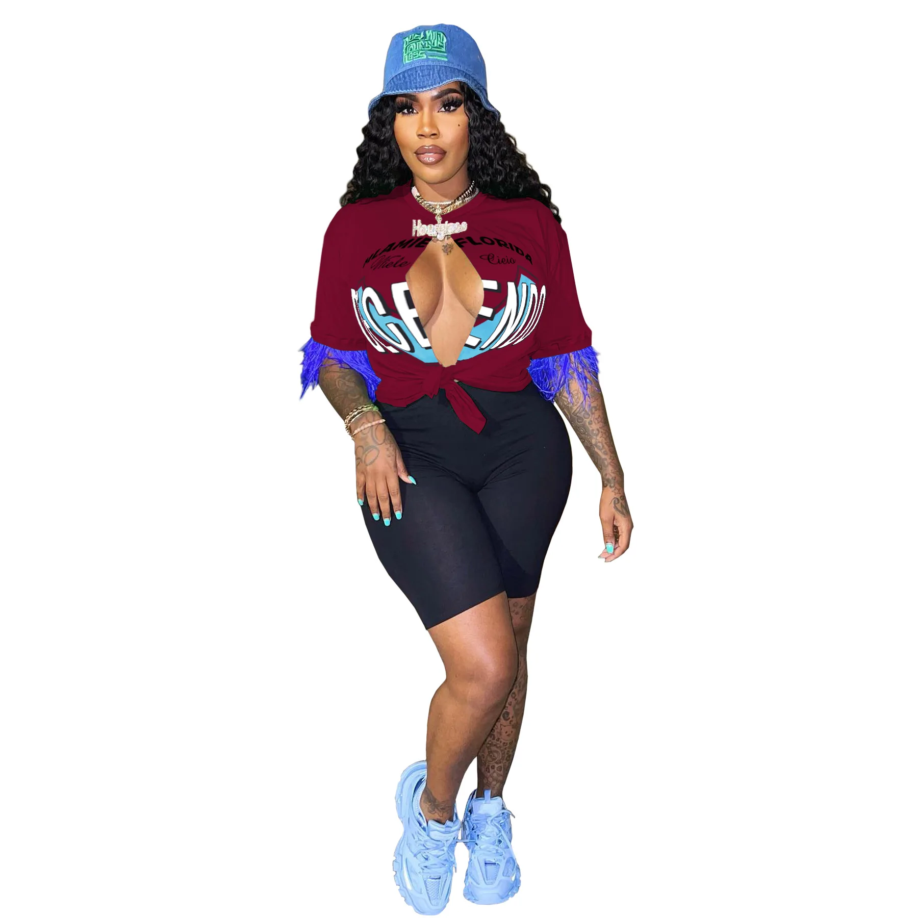 

Casaul Women T shirt Print Letter Tassel Streetwear T Shirts Tees Female Clothes For Women Outfit