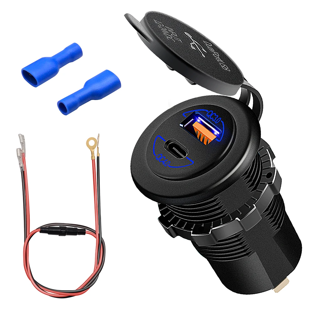 

QC4.0 PD Type-A Car Charger 12/24V 60W Dual Ports Power Adapter for Boat RV Marine Motorcycle Car