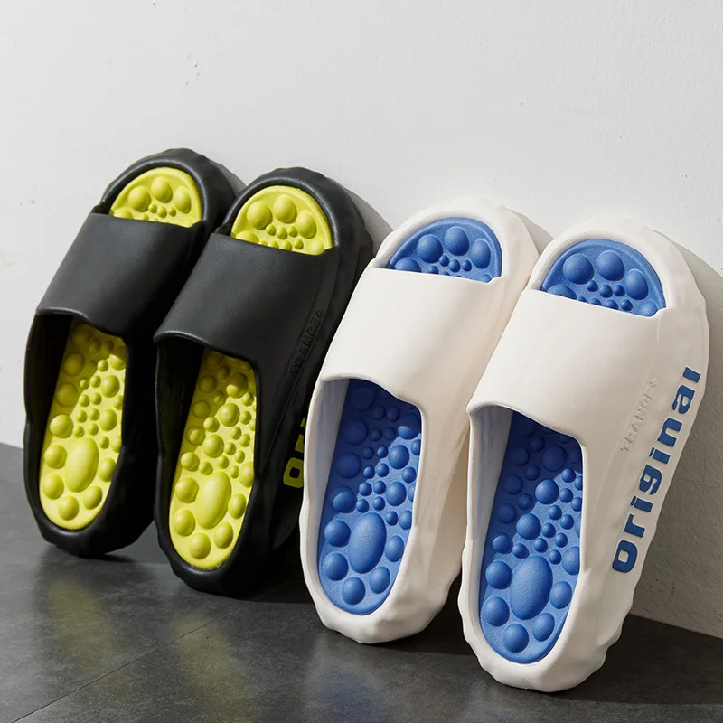 Women Summer Thick Slippers Man Pellet Massage Bottom Slides Home Anti-Slip Bathroom Bath Slippers Couples Campus Beach Sandals