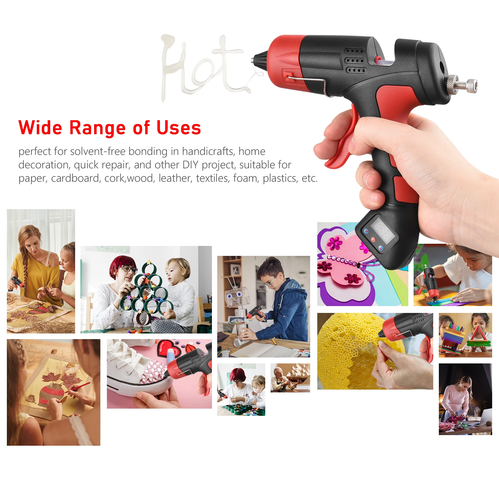 

Hot Melt Glue Handheld Portable Cordless Li-ion Battery Glue Gun Adjustable Temperature & Glue Quantity Output for DIY