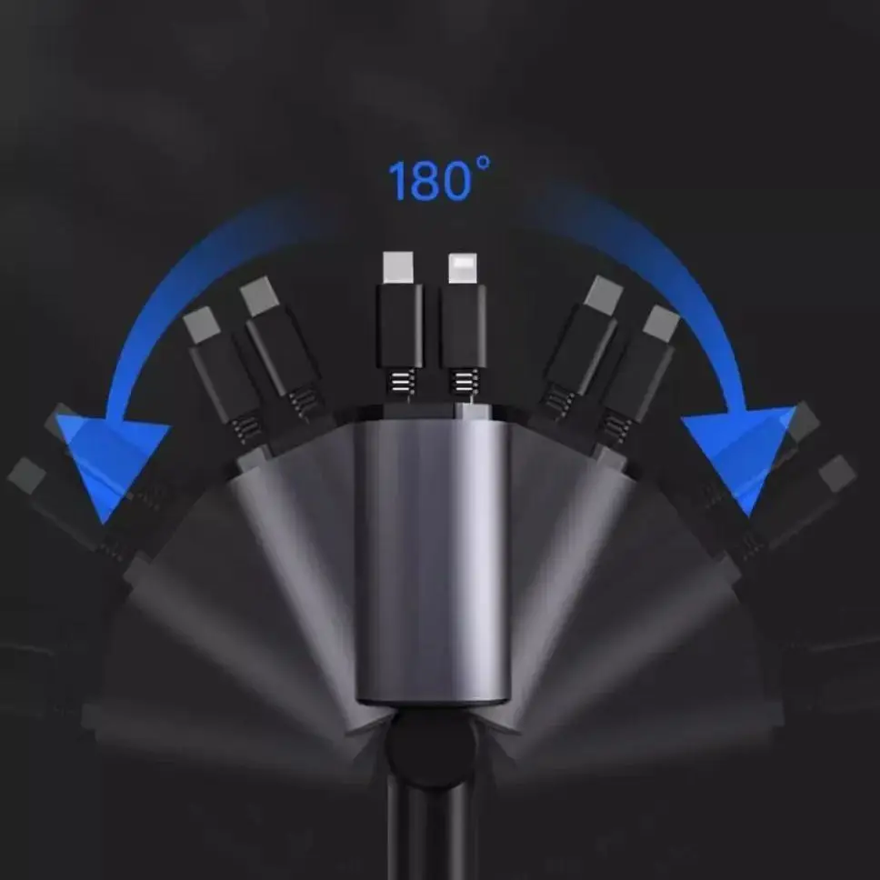 Автомобильное зарядное устройство 4 в 1, 100 Вт, выдвижной кабель USB Type-C, шнур для быстрой зарядки, прикуриватель для iPhone/Xiaomi/Samsung