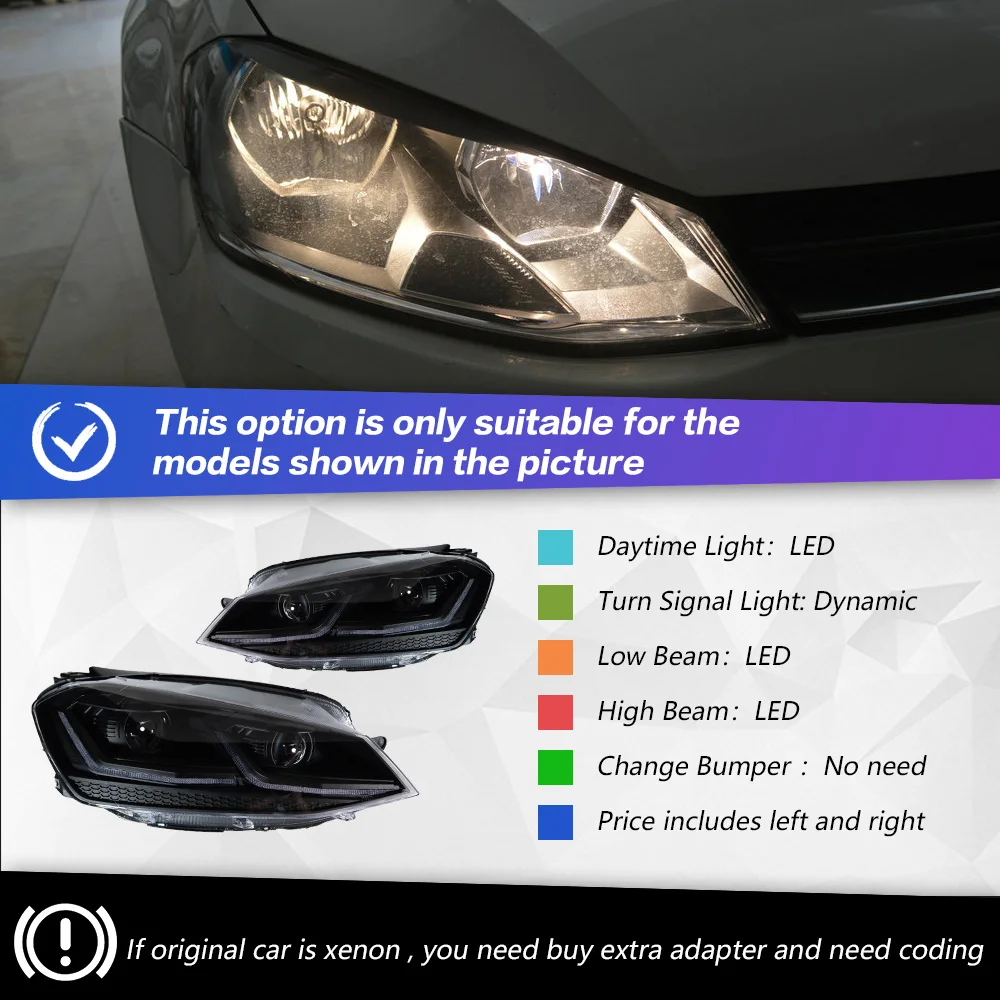 

Фары для VW Golf 7 MK7 Gti LED 2013-2017 Golf 7, фара, Стайлинг автомобиля, DRL, сигнальная линза проектора, автоаксессуары, передняя часть